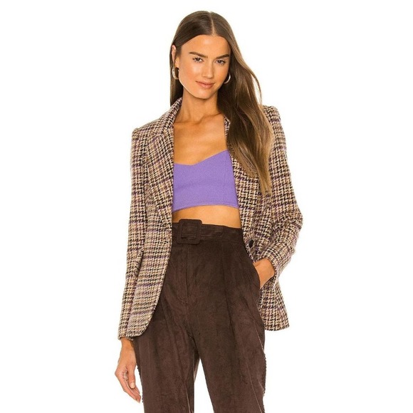 L'AGENCE Jackets & Blazers - L'AGENCE Chamberlain Blazer Tan Multi Twill Plaid